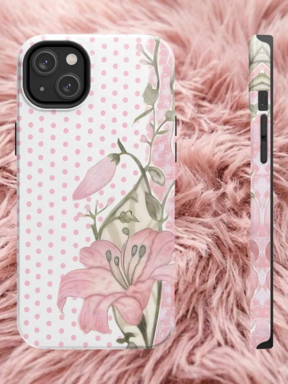 Pink Floral Polka Dot Phone Case - Compatible Cell Phone Accessory